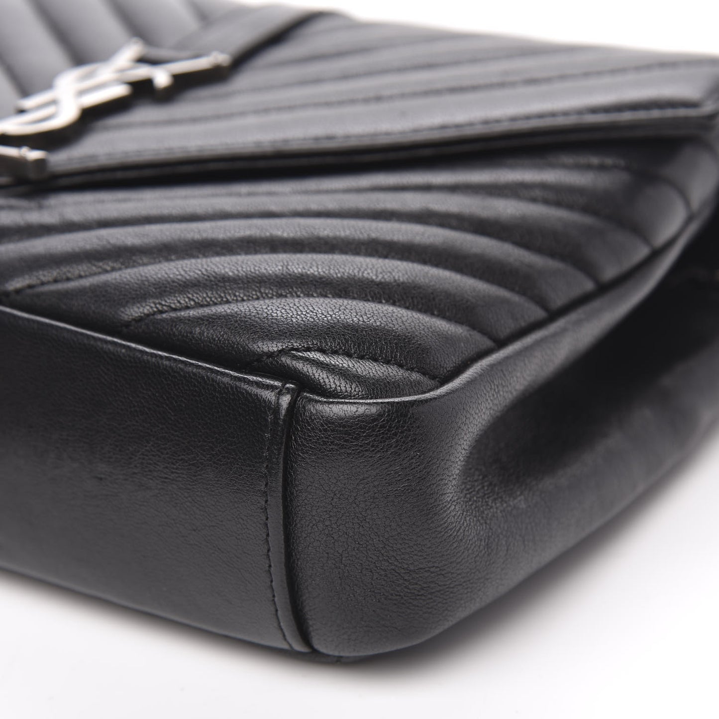 Sheepskin Matelasse Chevron Monogram Medium College Bag Black