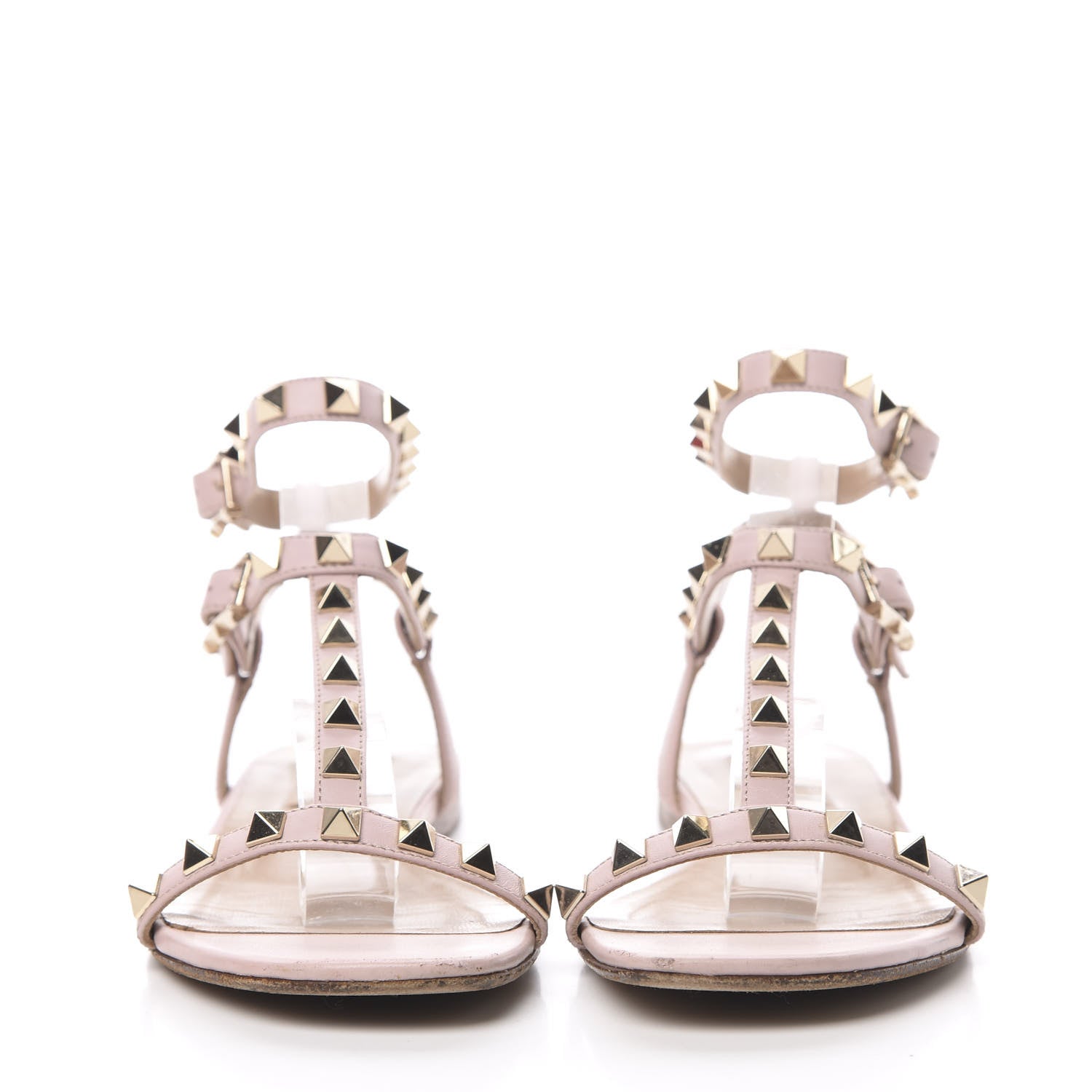 Valentino Garavani Calfskin Rockstud Ankle T-Strap Flat Sandals 35 Water Rose 2 of 16