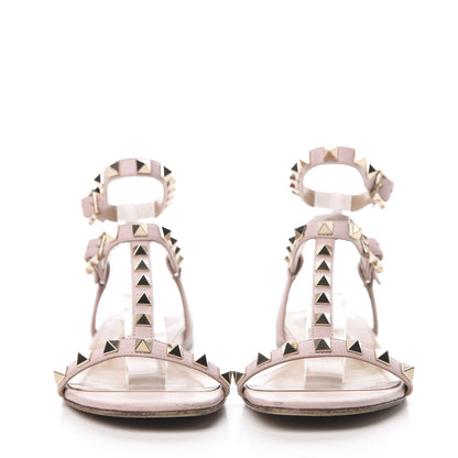 Valentino Garavani Calfskin Rockstud Ankle T-Strap Flat Sandals 35 Water Rose 2 of 16