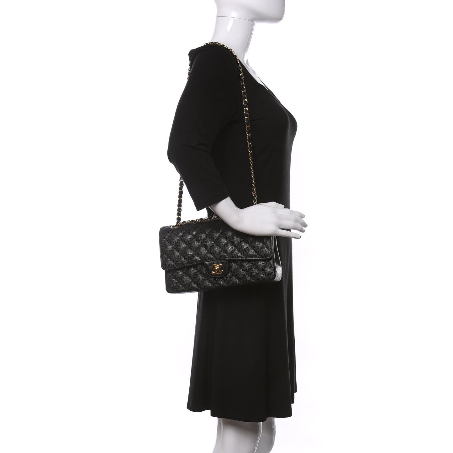 Caviar Quilted Medium Double Flap Black