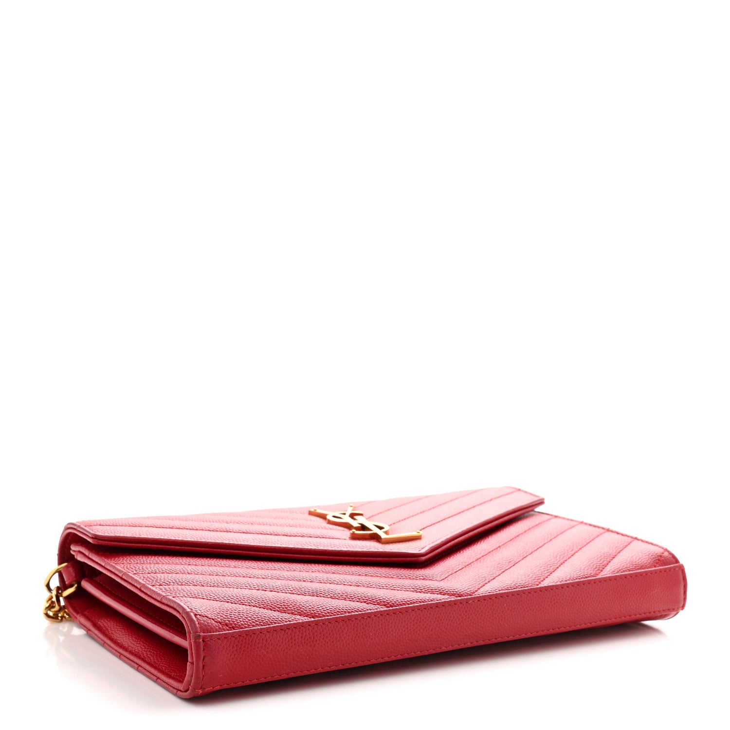 Saint Laurent Grain De Poudre Matelasse Chevron Monogram Chain Wallet New Red 4 of 12