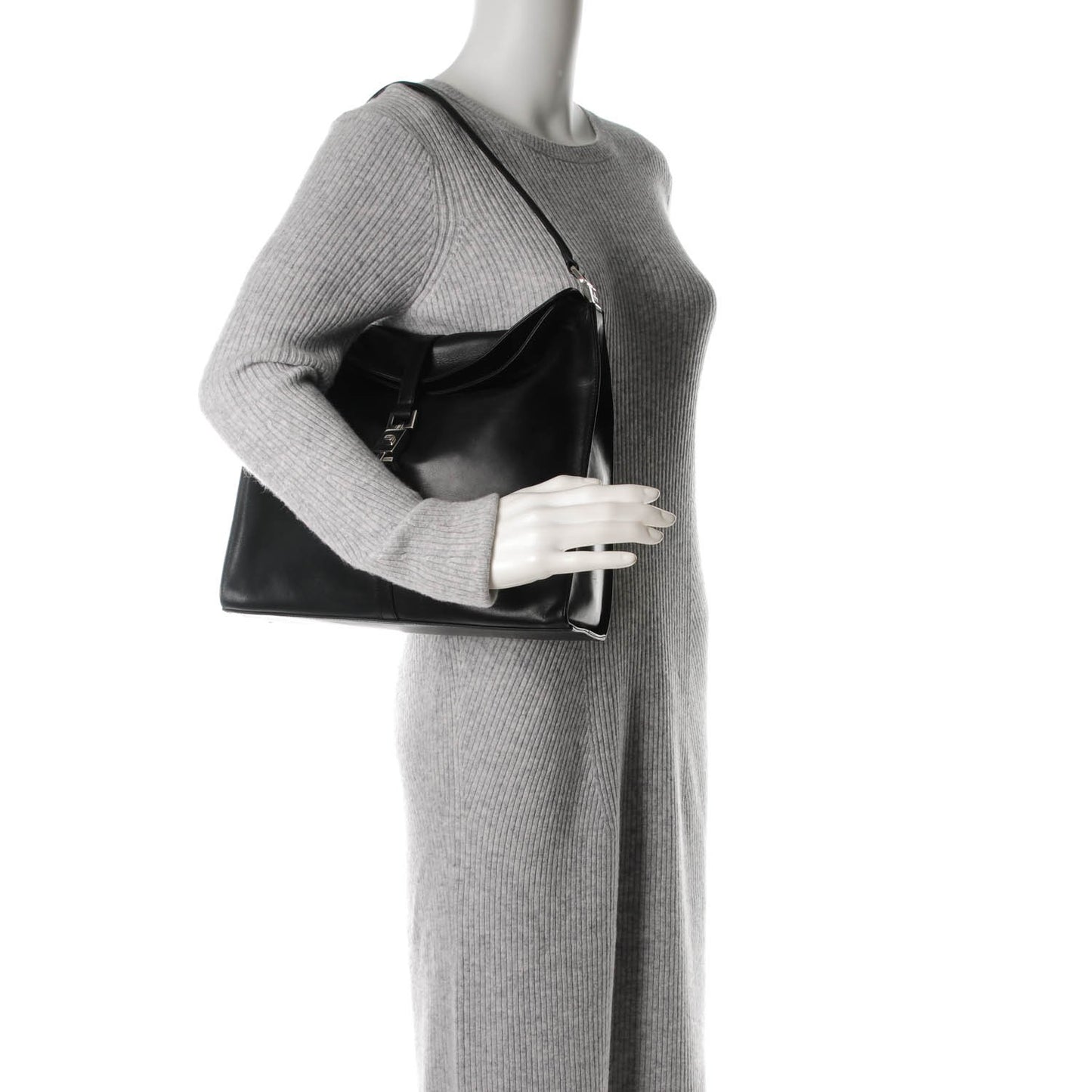 Calfskin Bardot Shoulder Bag Black