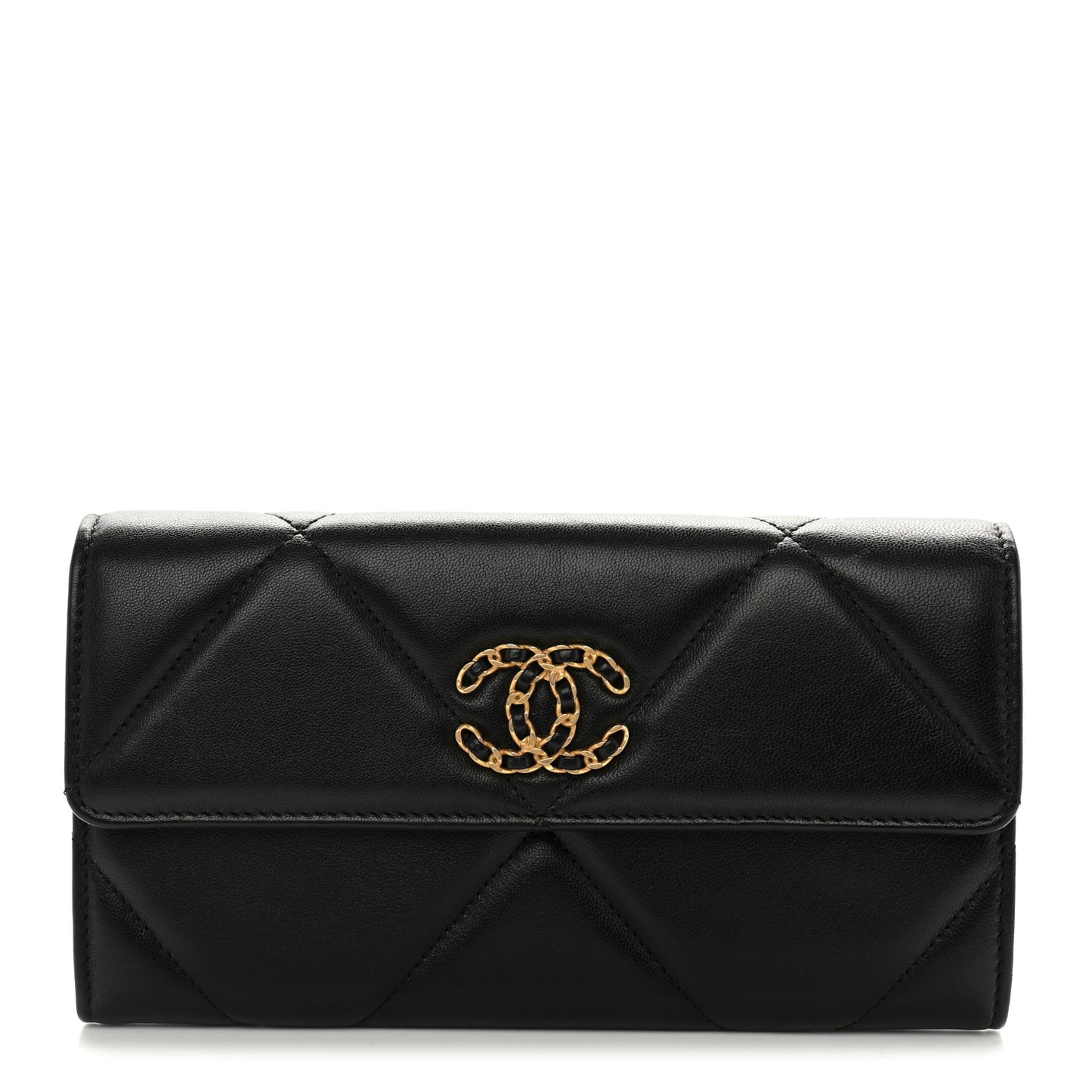 Lambskin Quilted Chanel 19 Flap Wallet Black
