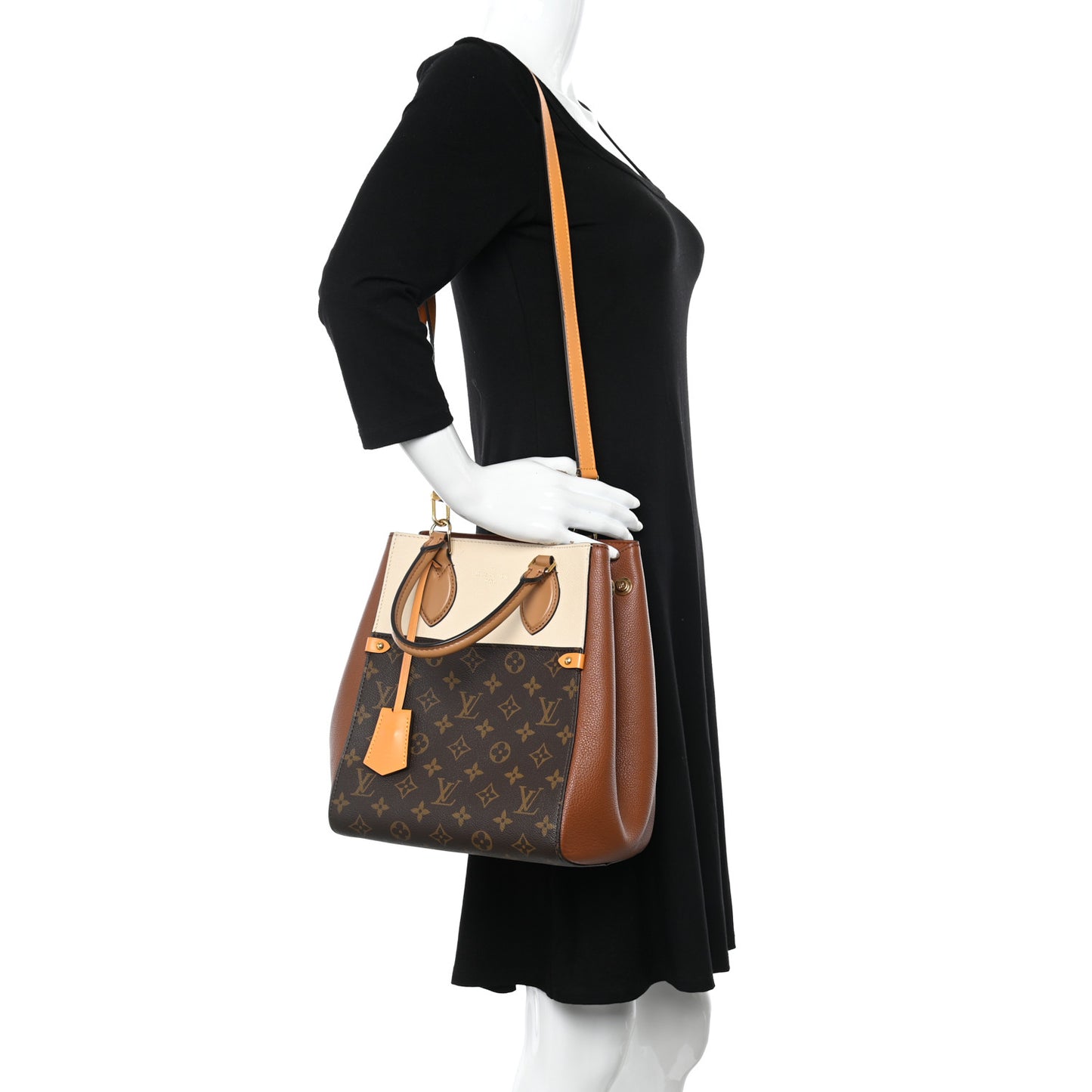 Calfskin Monogram Fold Tote MM Camel Sunbeam Cream