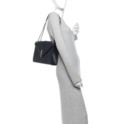 Saint Laurent Grain De Poudre Large Tri-Quilt Monogram Satchel Deep Marine 2 of 10