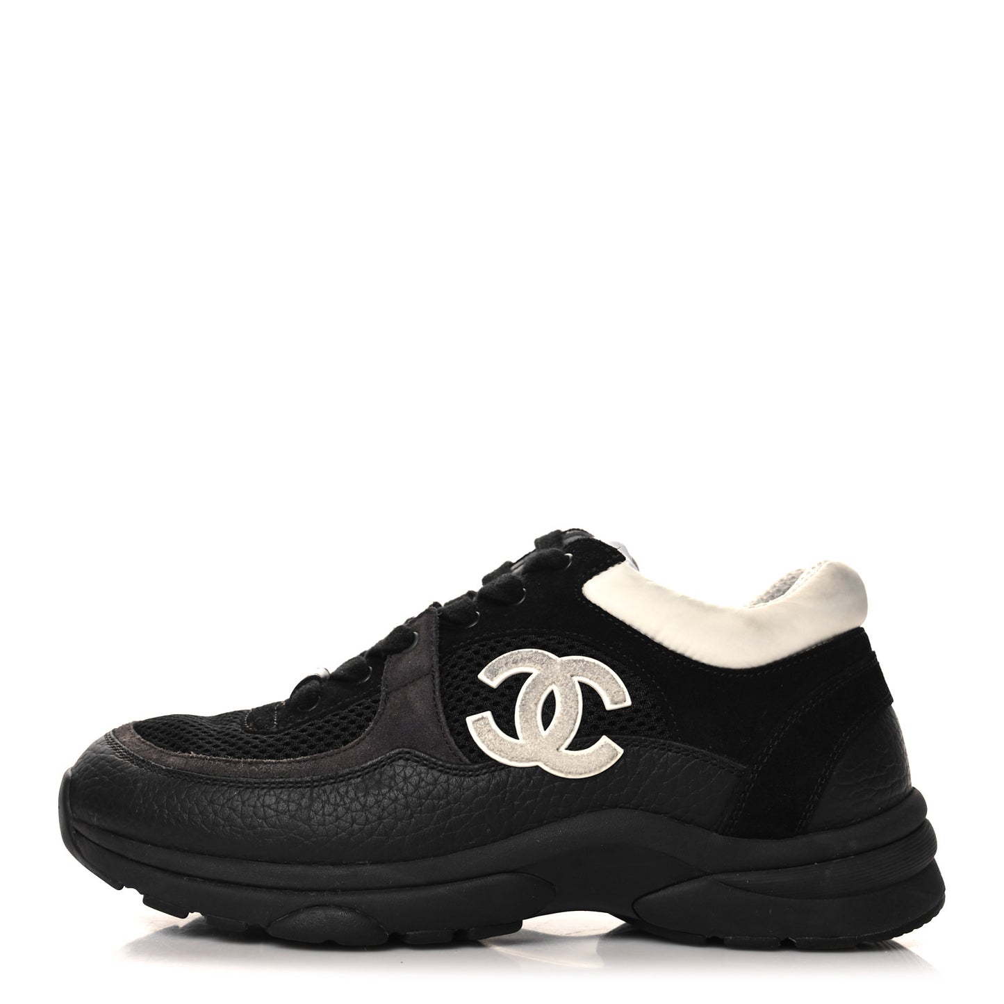Mesh Suede Grained Calfskin Womens CC Sneakers 36.5 Black White