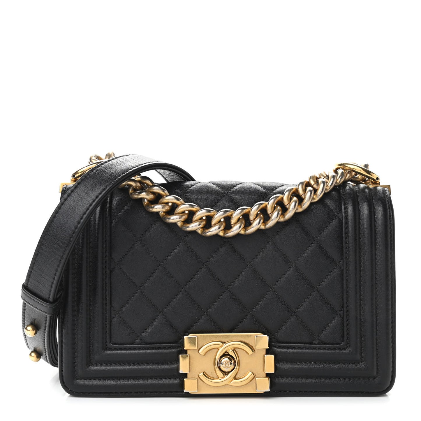 Calfskin Quilted Small Boy Flap Black
