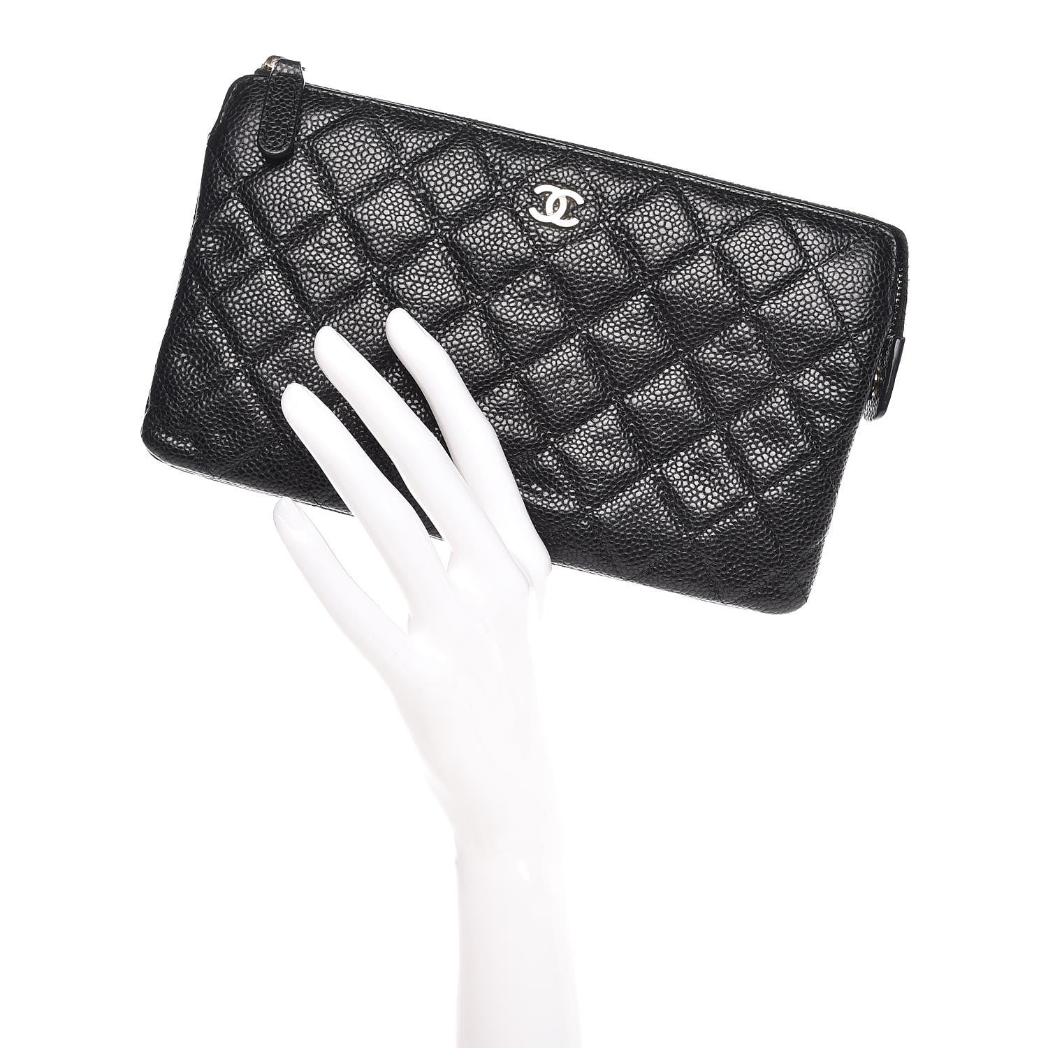 Chanel Iridescent Caviar Quilted Large Zipped Clutch Black 2 of 9