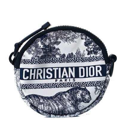 Christian Dior Technical Fabric Embroidered Toile De Jouy DiorTravel Round Coin Purse Blue 1 of 7