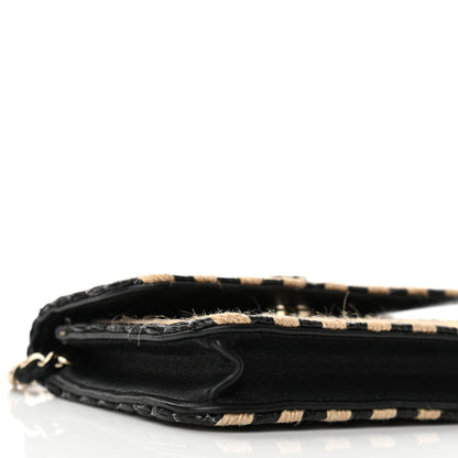 Chanel Raffia Jute Striped Belt Bag Black Beige 9 of 10