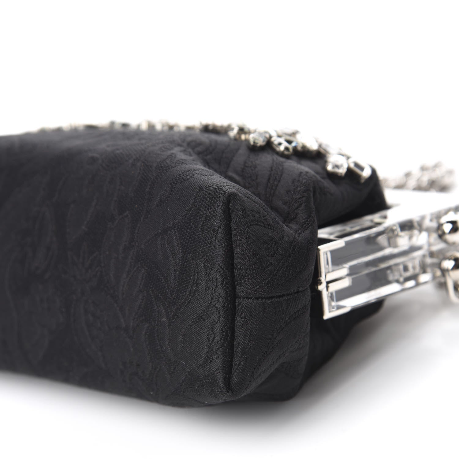 Dolce & Gabbana Satin Lace Crystal Embellished Plexis Glass Chain Clutch Black 7 of 9