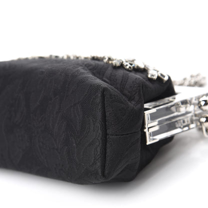 Dolce & Gabbana Satin Lace Crystal Embellished Plexis Glass Chain Clutch Black 7 of 9