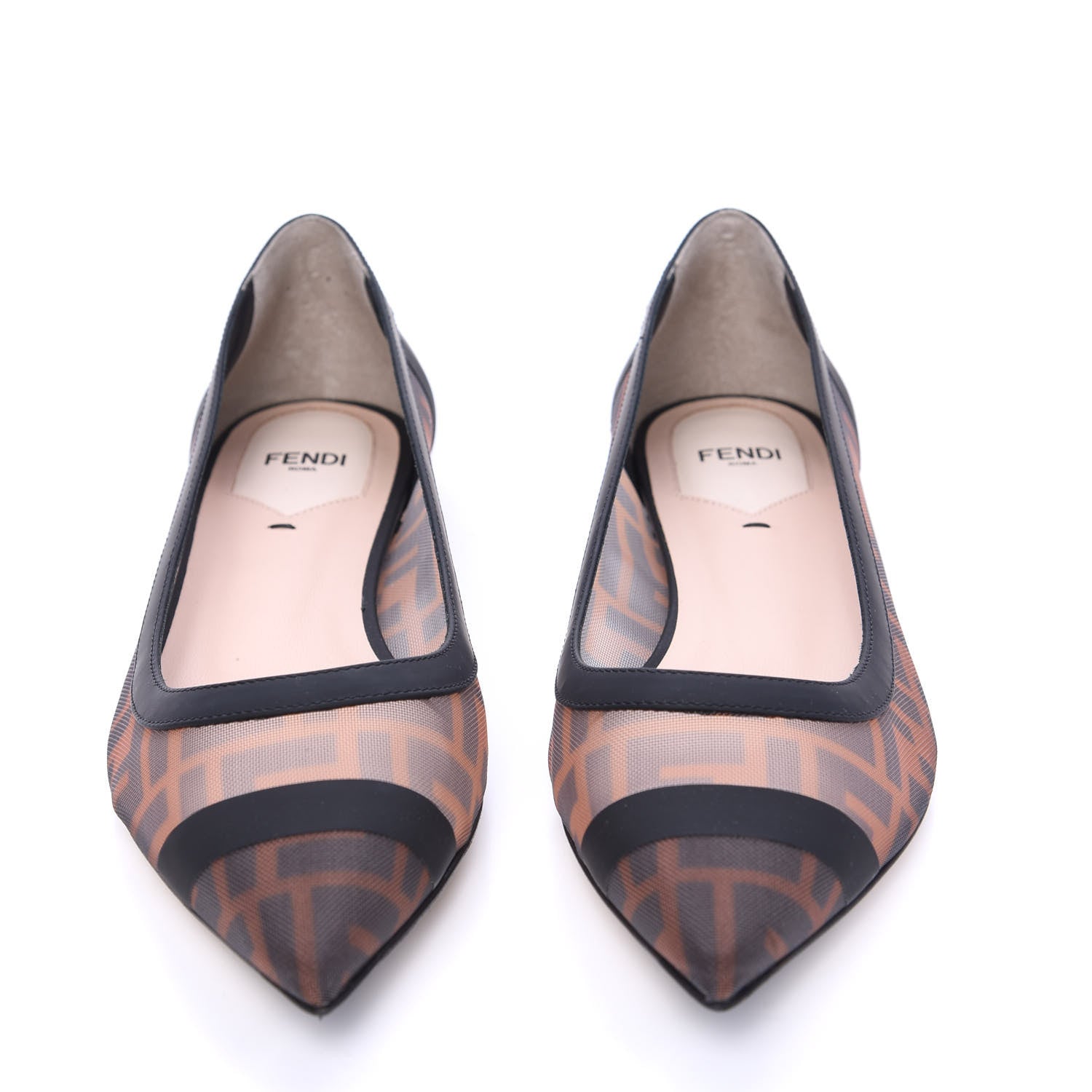 Fendi Mesh FF Skimmer Ballerina Flats 39 Tobacco Moro Black 3 of 8