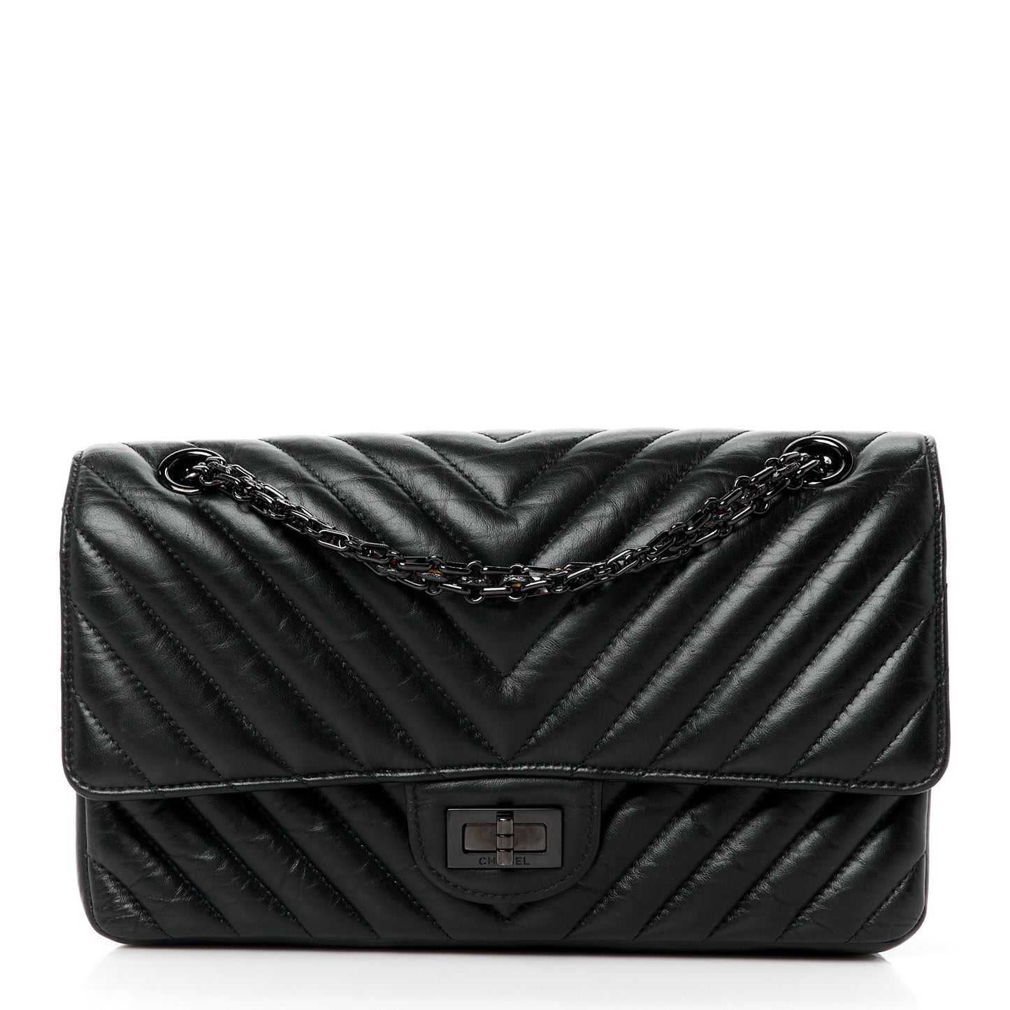 Aged Calfskin Chevron Quilted 2.55 Reissue 225 Flap So Black