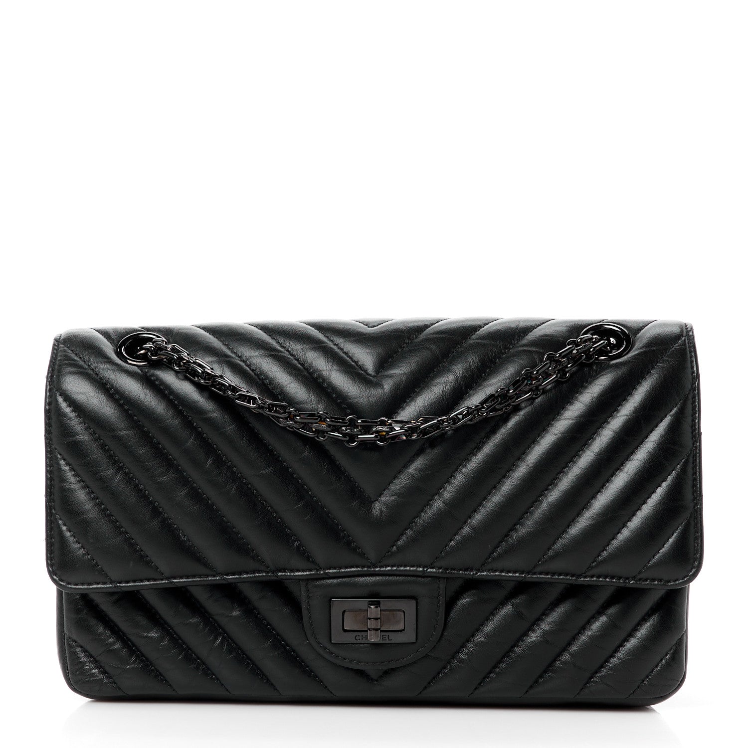 Chanel Aged Calfskin Chevron Quilted 2.55 Reissue 225 Flap So Black 1 of 12