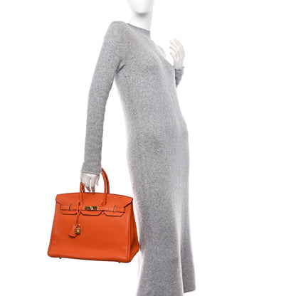 Hermes Taurillon Clemence Birkin 35 Orange 2 of 13