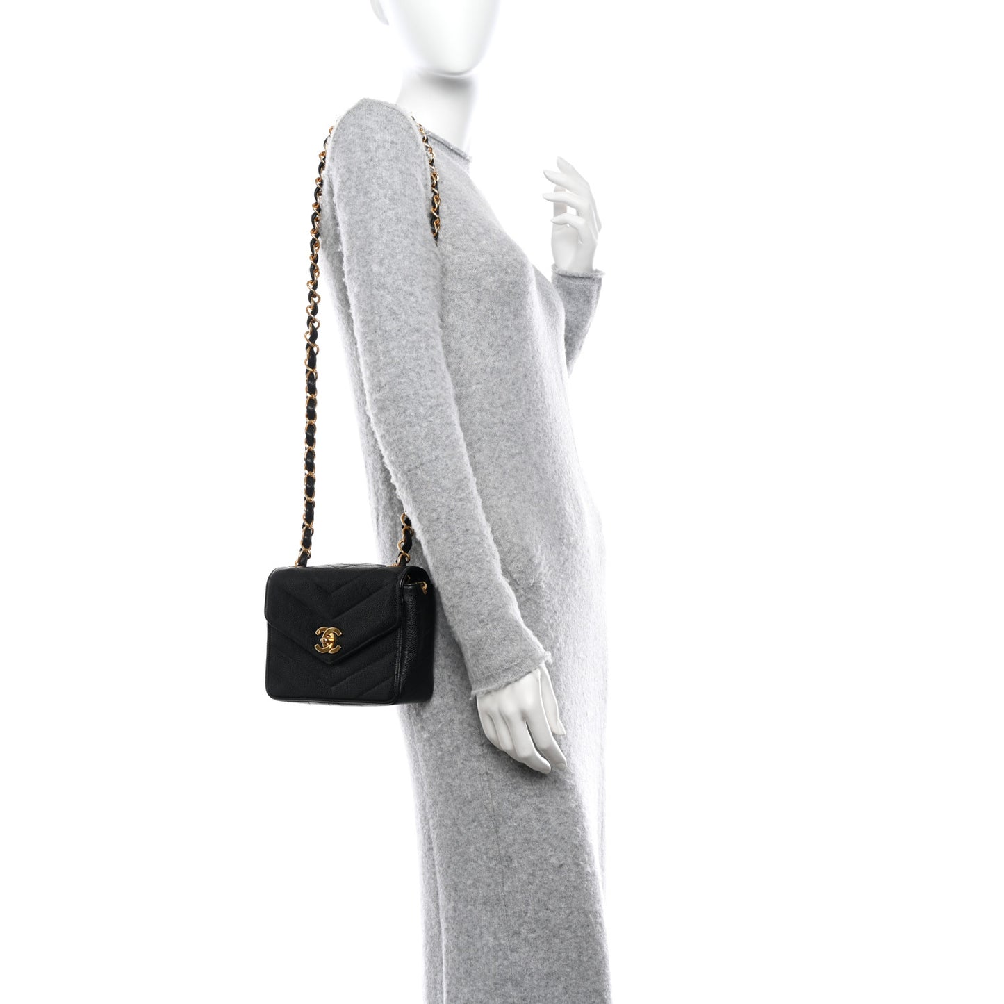 Caviar Chevron Mini Flap Black