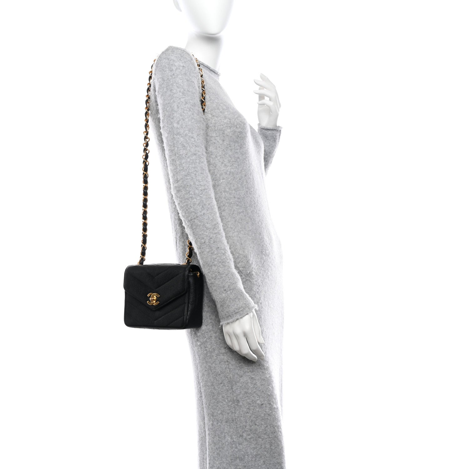 Chanel Caviar Chevron Mini Flap Black 2 of 10
