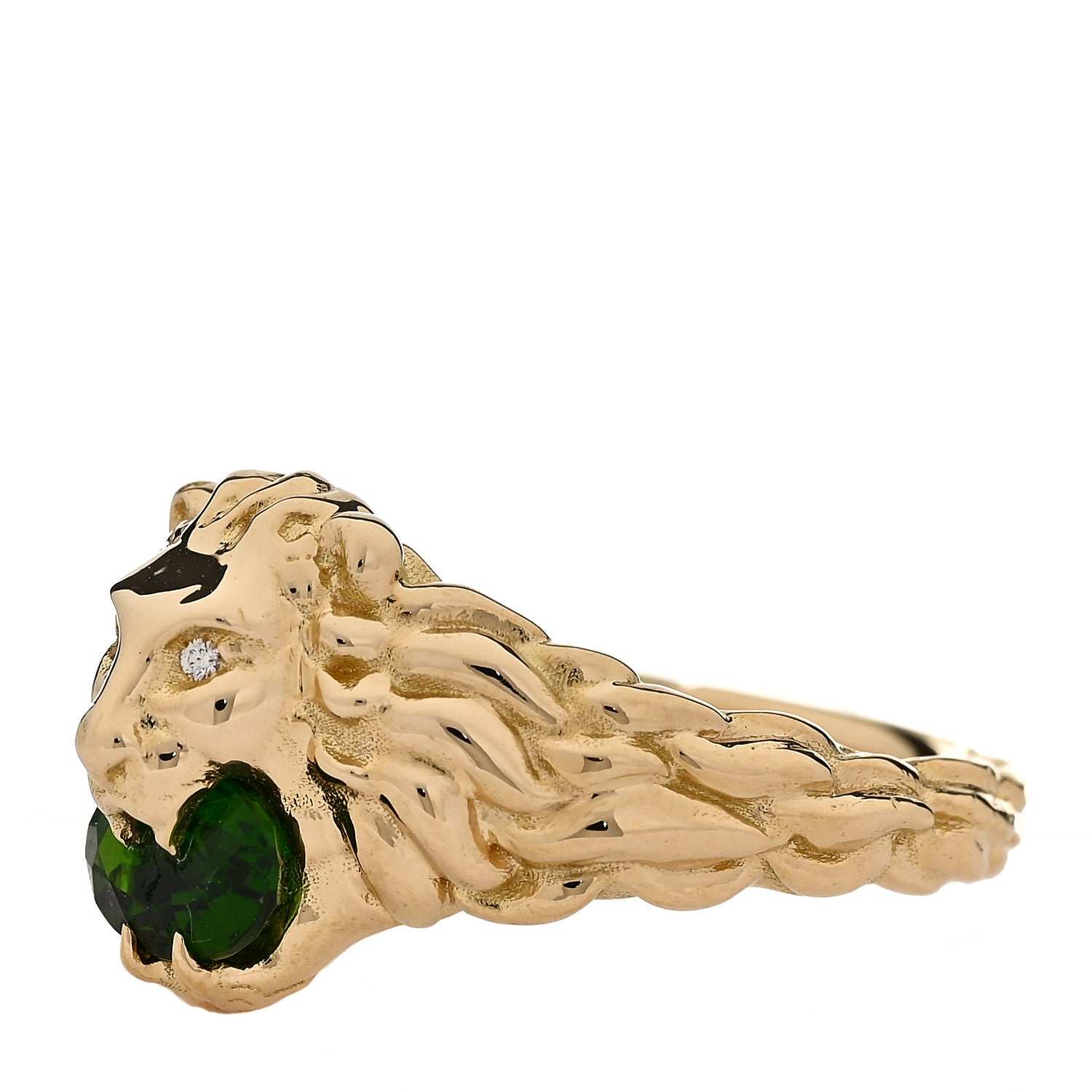 Gucci 18K Yellow Gold Diamond Chrome Diopside Lion Head Ring 58 8.5 3 of 7