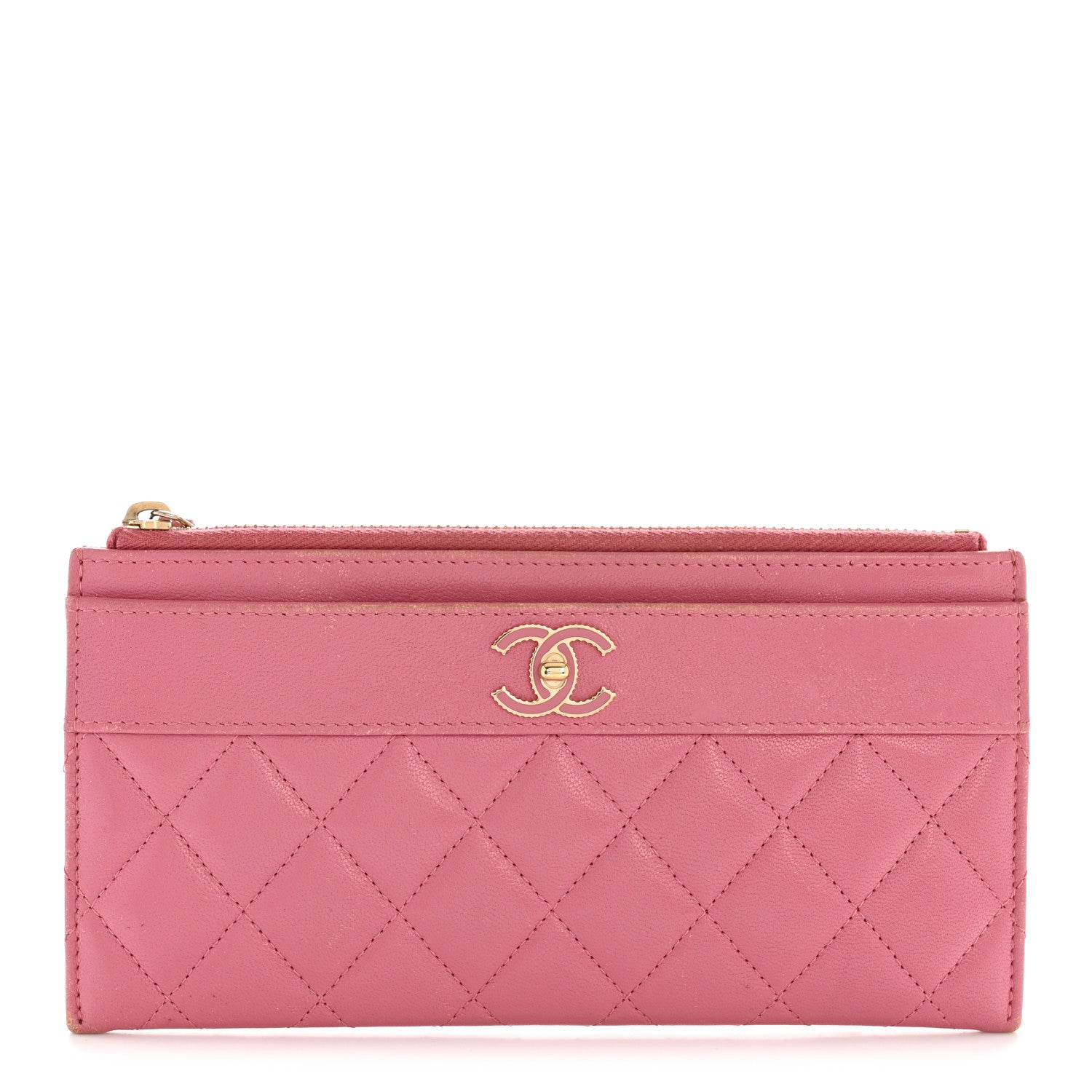 Chanel Sheepskin Quilted Mademoiselle Vintage Zip Pouch Red Pink 1 of 10