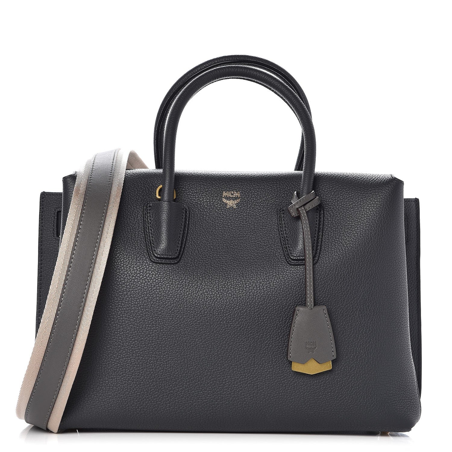 MCM Grained Calfskin Medium Milla Tote Phantom Grey 1 of 22