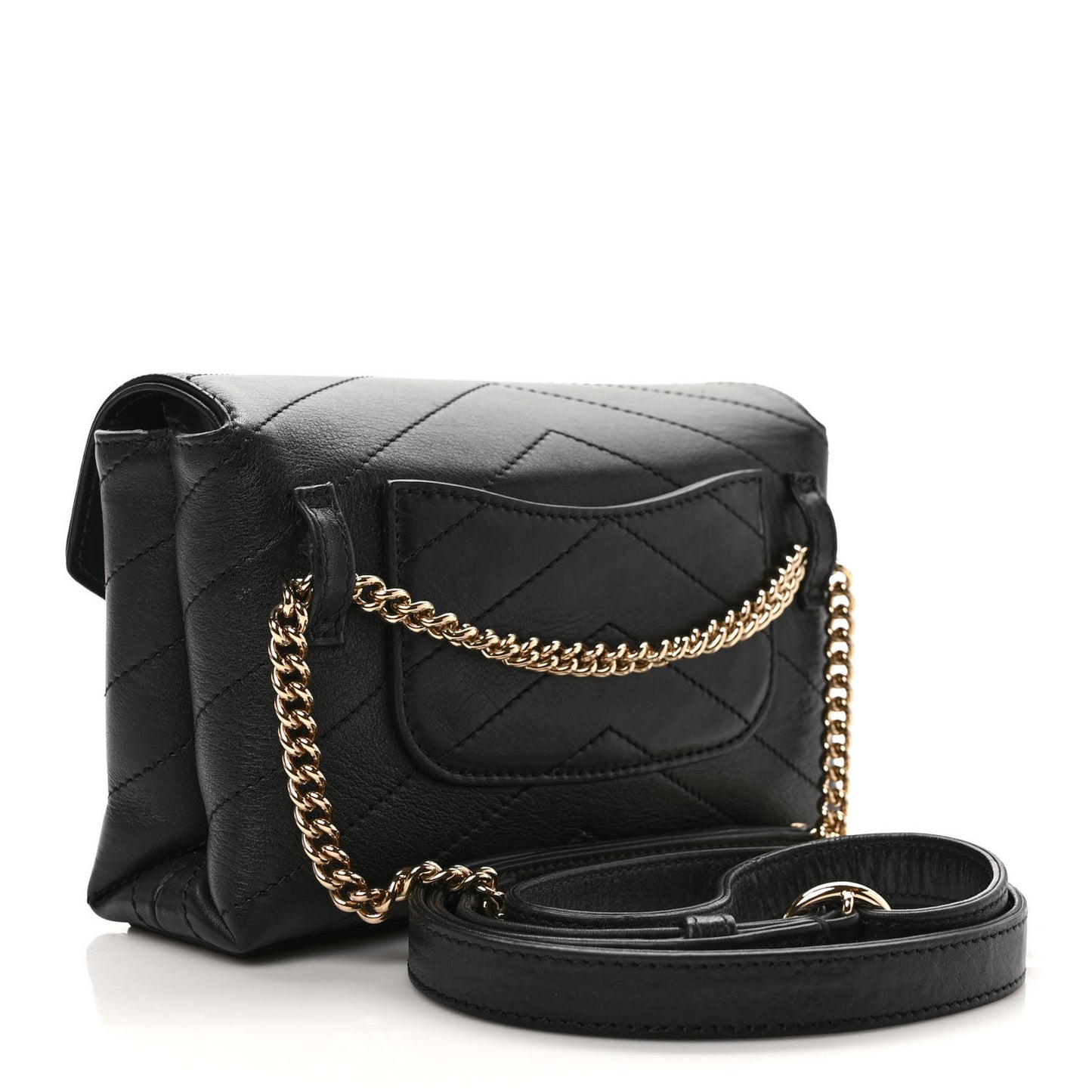 Calfskin Chevron Stitched Coco Waist Bag Black