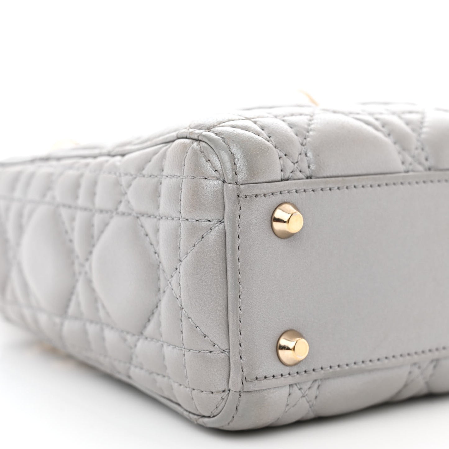 Metallic Lambskin Cannage Mini Lady Dior Grey