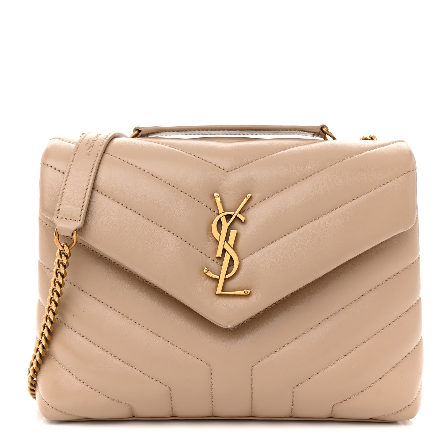 Saint Laurent Calfskin Y Quilted Monogram Small Loulou Chain Satchel Dark Beige 1 of 16