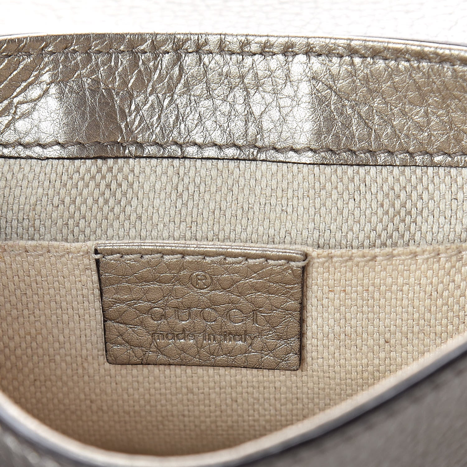 Gucci Metallic Pebbled Calfskin Small Soho Flap Crossbody Golden Beige 6 of 8