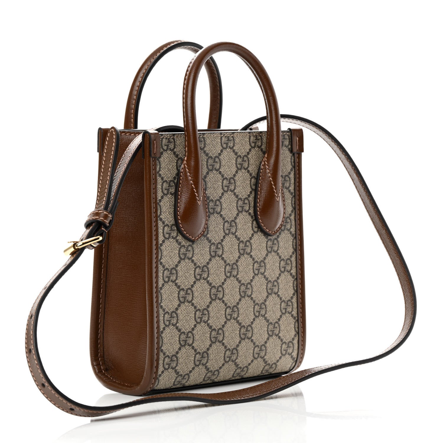 Gucci GG Supreme Monogram Azalea Calfskin Mini Retro Interlocking G Tote Bag Beige Ebony Brown Sugar 3 of 12
