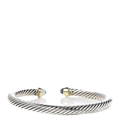 David Yurman Sterling Silver 14K Yellow Gold Blue Topaz 5mm Cable Classics Petite Color Bracelet 3 of 5