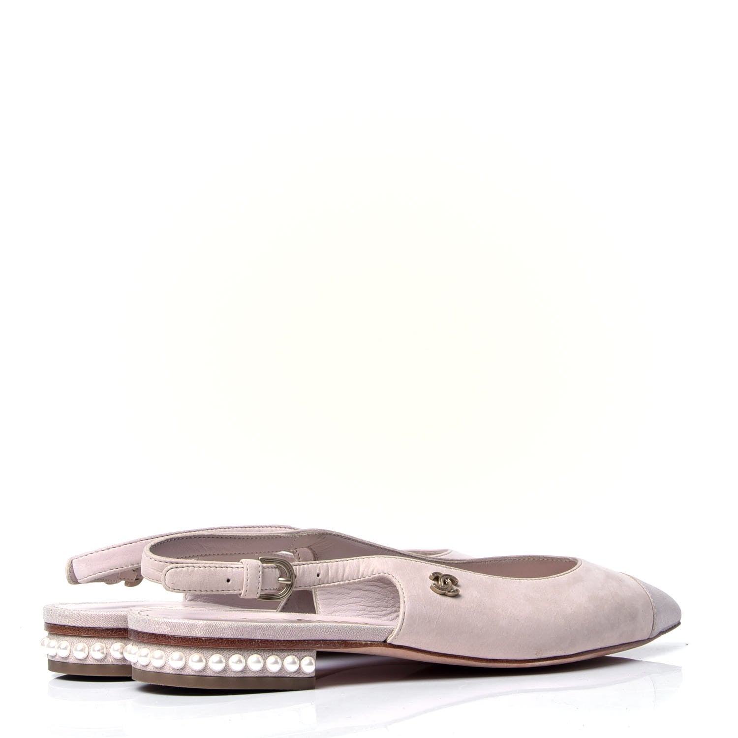 Chanel Suede Grosgrain Pearl Cap Toe CC Slingback 36 Pink 2 of 6