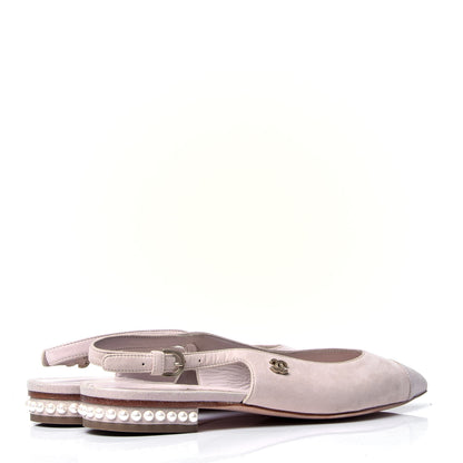 Chanel Suede Grosgrain Pearl Cap Toe CC Slingback 36 Pink 2 of 6