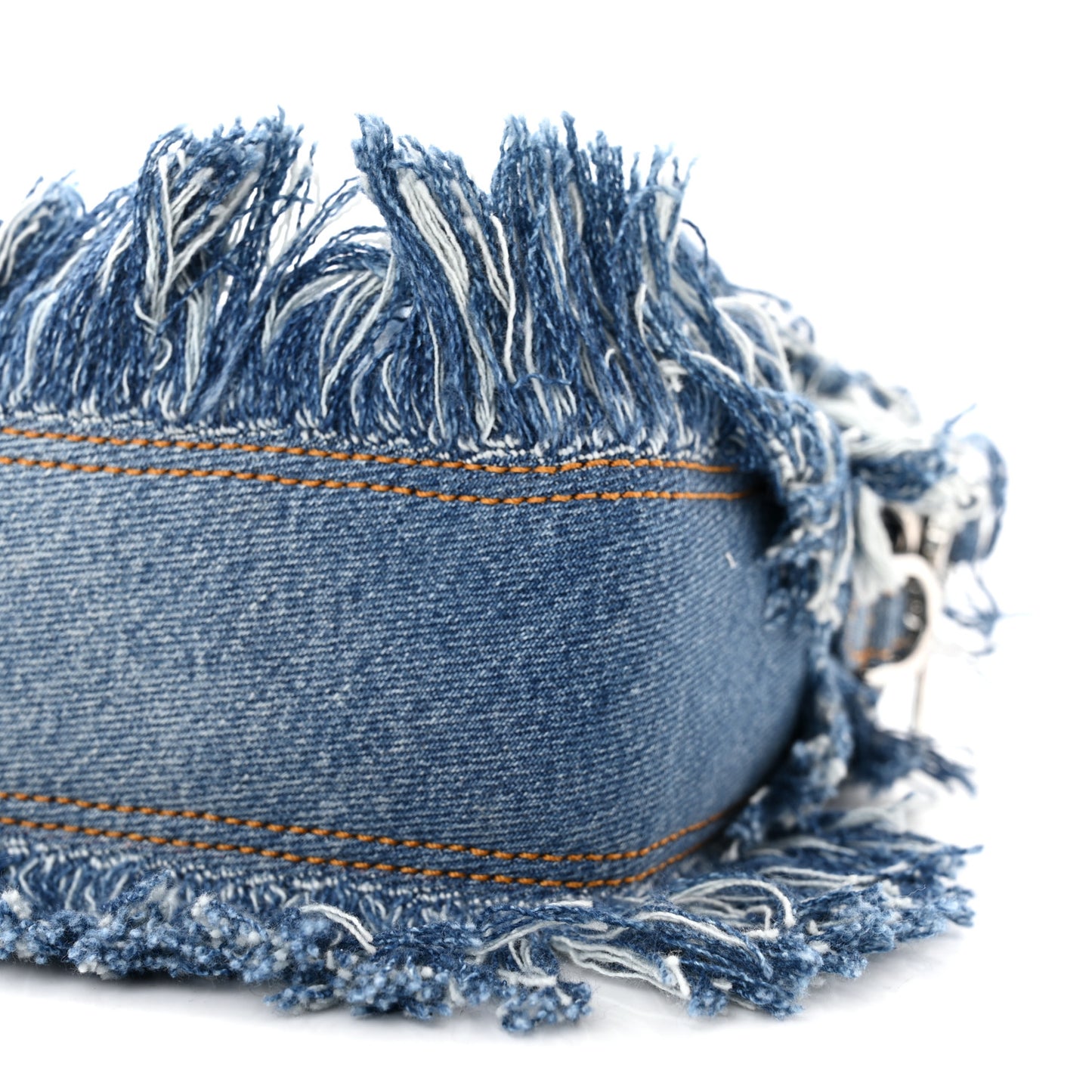 Denim Lavato Cuoio Frayed Baguette Denim Chiaro Cuoio