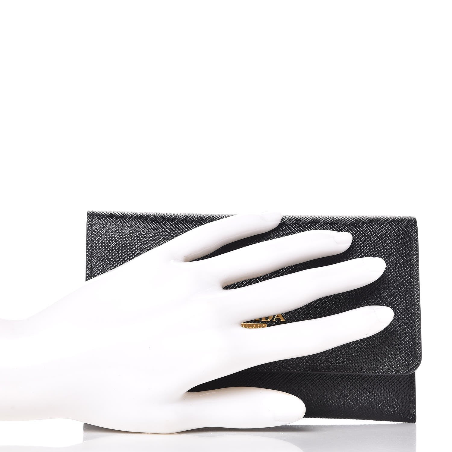Prada Saffiano Metal Flap Wallet Black 2 of 8