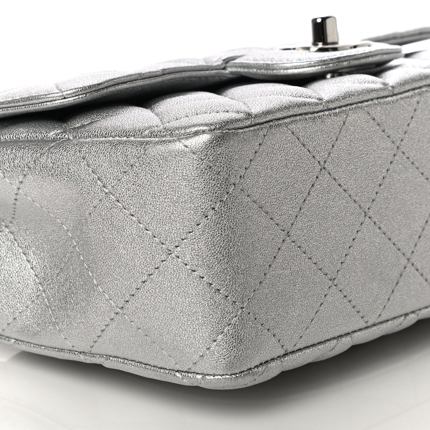 Metallic Lambskin Quilted Mini Rectangular Flap Silver