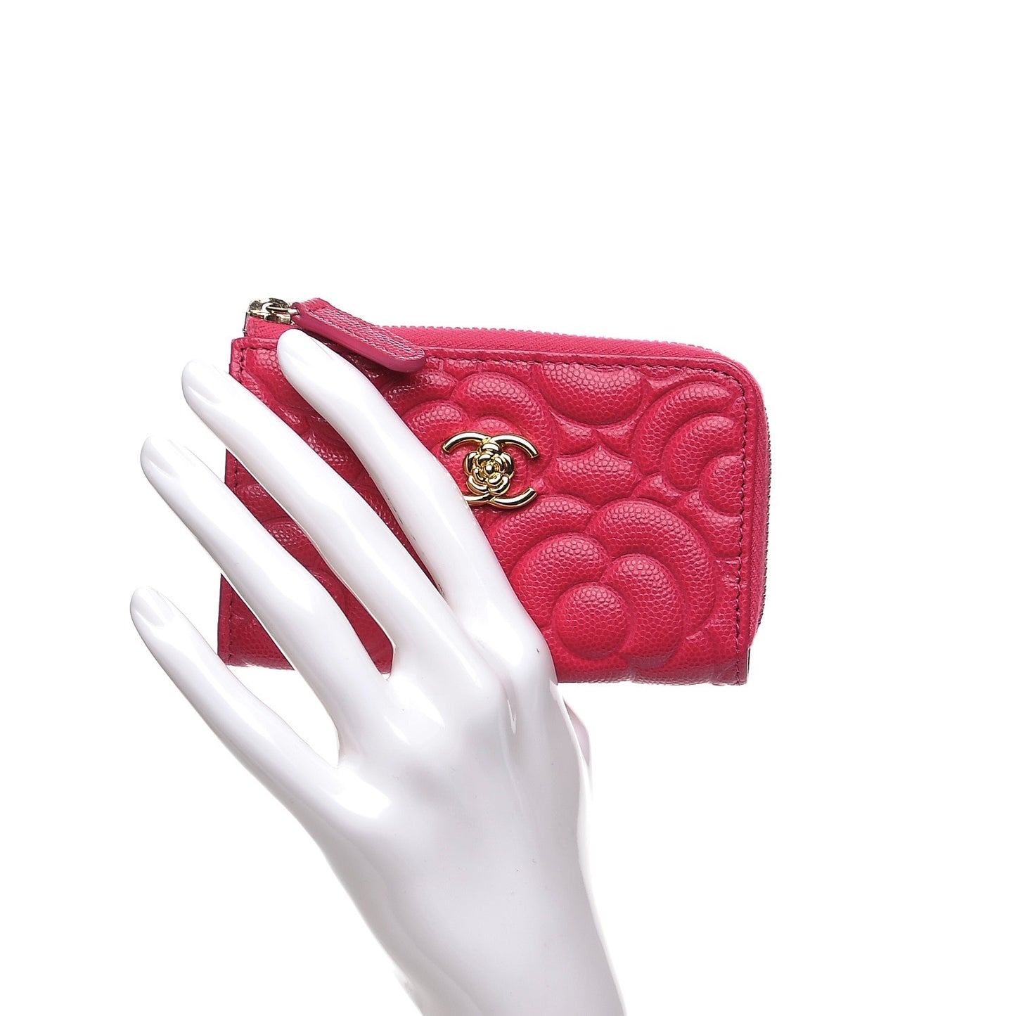 Caviar Camellia Embossed Key Holder Case Fuchsia
