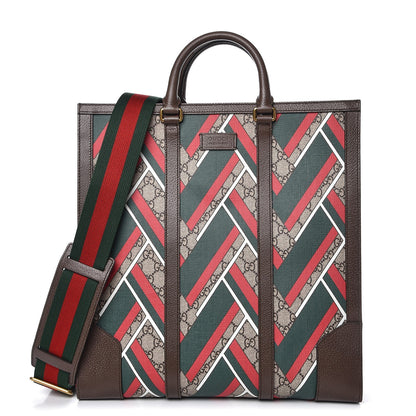 Gucci GG Supreme Monogram Chevron Web Vertical Tote Beige Green Red New Acero 1 of 7