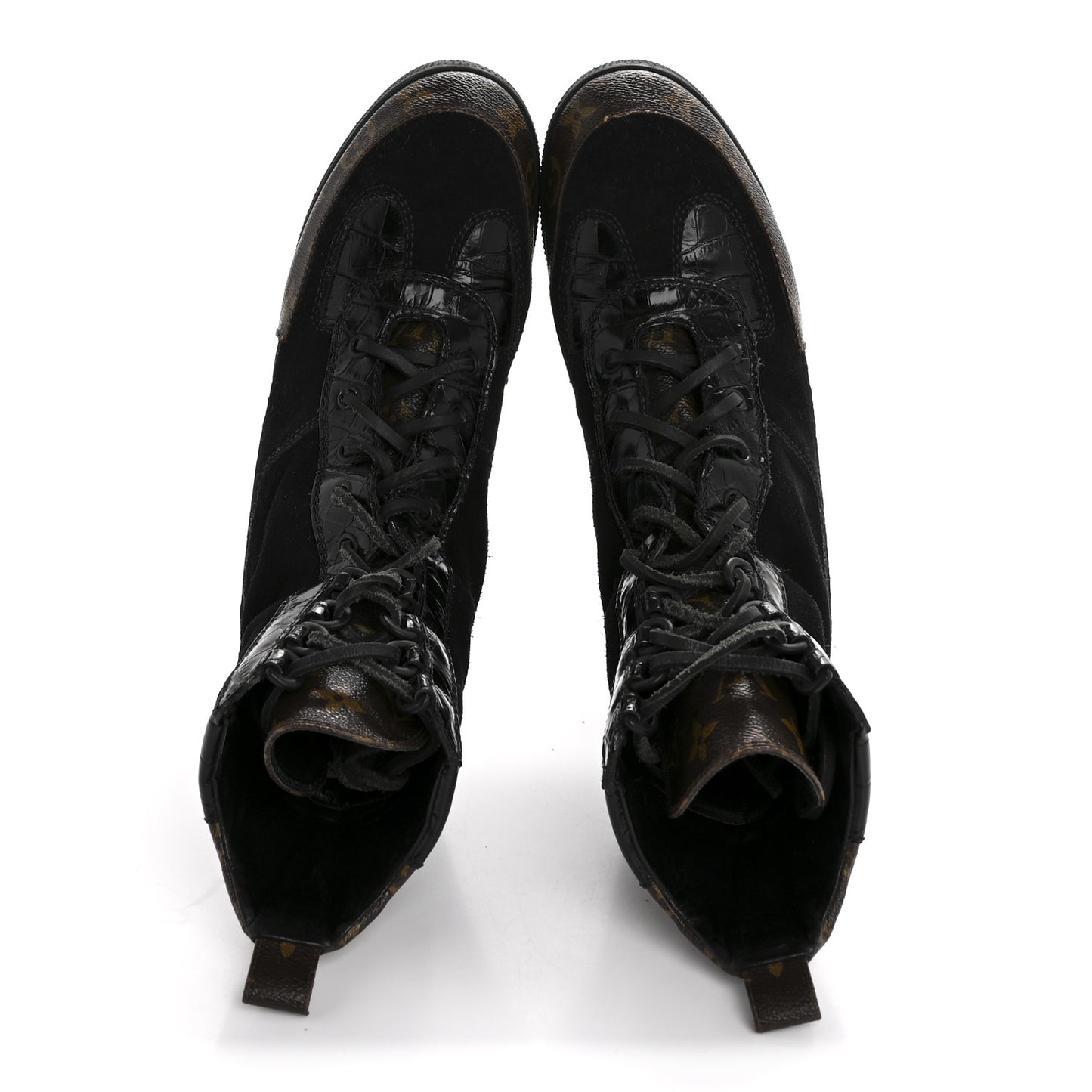 Suede Calfskin Crocodile Embossed Patent Monogram Laureate Platform Desert Boots 39 Black