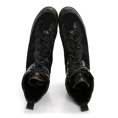 Louis Vuitton Suede Calfskin Crocodile Embossed Patent Monogram Laureate Platform Desert Boots 39 Black 2 of 10