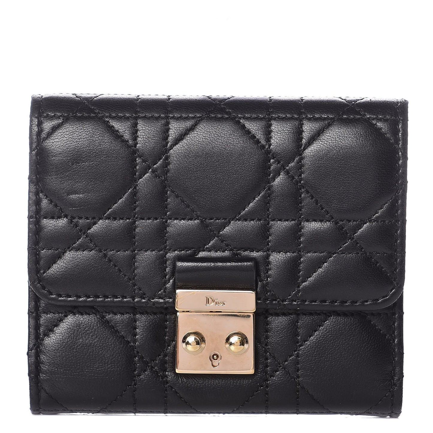 Lambskin Cannage Miss Dior Promenade Compact Wallet Black