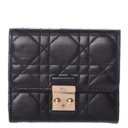 Christian Dior Lambskin Cannage Miss Dior Promenade Compact Wallet Black 1 of 7