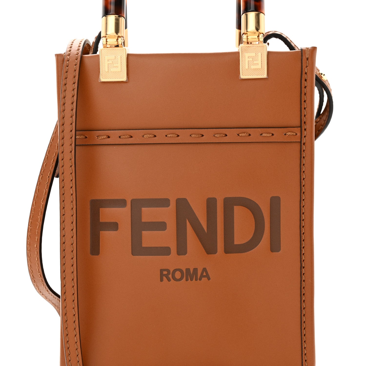 Fendi Vitello King Plexiglass Logo Embossed Mini Fendi Sunshine Shopper Tote Cuoio 8 of 10