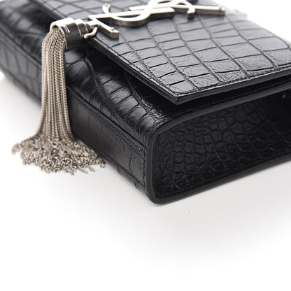 Saint Laurent Calfskin Crocodile Embossed Small Classic Monogram Kate Tassel Satchel Black 6 of 8