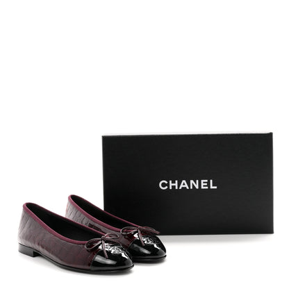 Chanel Patent Calfskin Crocodile Embossed Ballerina Flats 36.5 Dark Burgundy Black 10 of 10