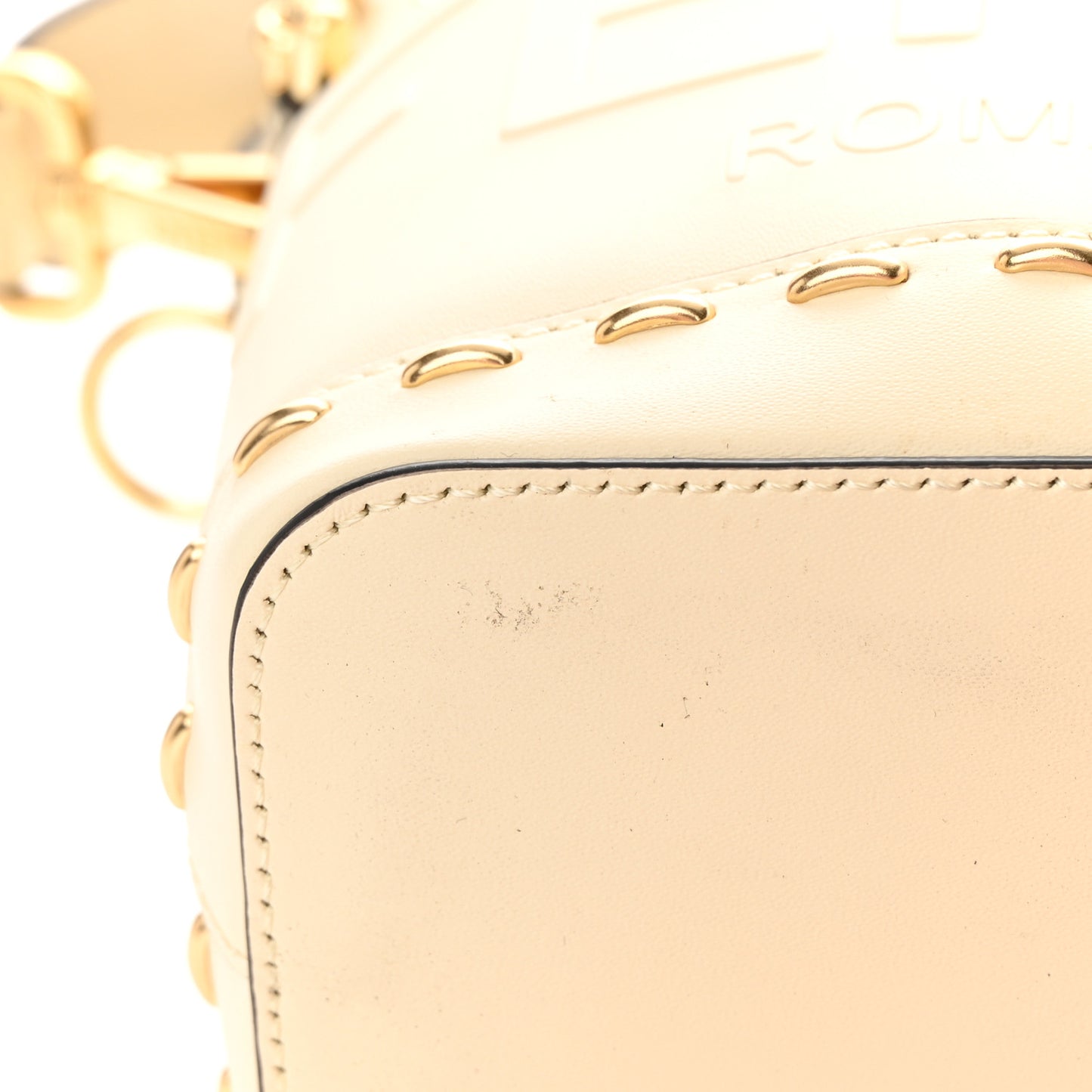 Vitello King F is Fendi Logo Debossed Metal Stitch Mini Mon Tresor Bucket Bag Pergamena