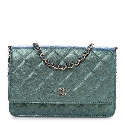 Chanel Iridescent Caviar Quilted Wallet on Chain WOC Dark Blue 1 of 12