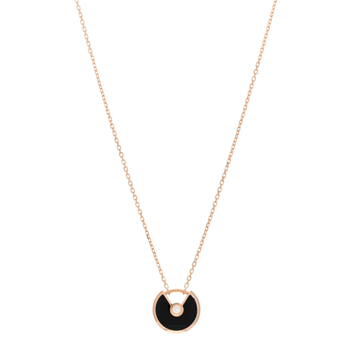 18K Pink Gold Diamond Black Onyx XS Amulette de Cartier Pendant Necklace