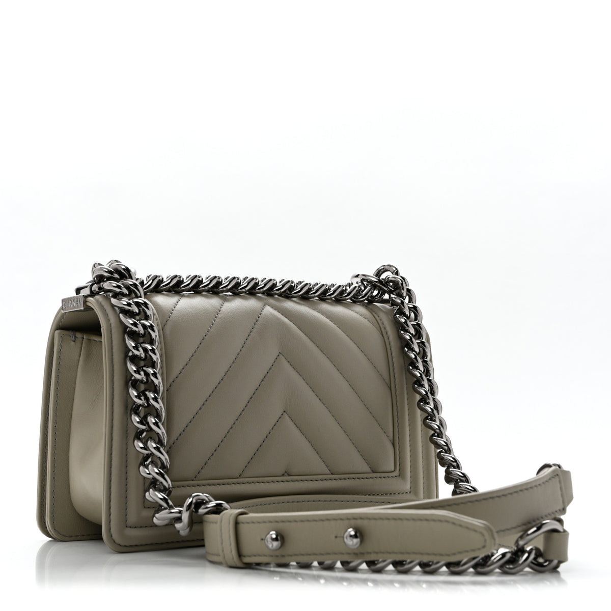 Calfskin Chevron Quilted Small Boy Flap Light Grey