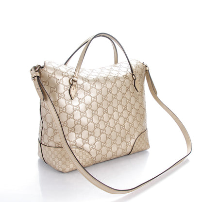 Gucci Metallic Guccissima Medium Bree Foldover Tote Golden Beige 3 of 7